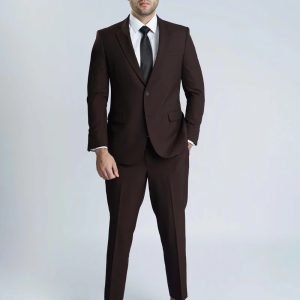 Men's Brown Plain Wool Rich Tropical Classic 2-Piece Suit