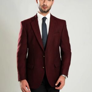 Maroon Herringbone Worsted Tweed Classic Blazer
