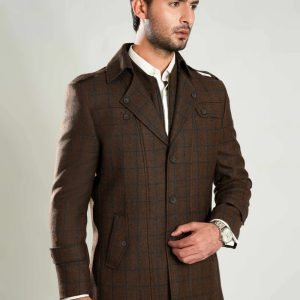 Double Jacket - Worsted Tweed Brown Windowpane