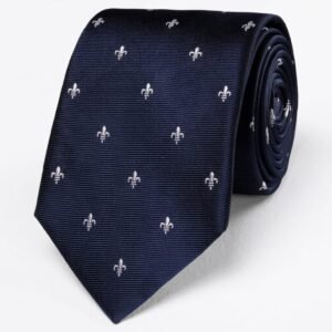 NAVY FLEUR-DE-LIS PRINT TIE 20% off